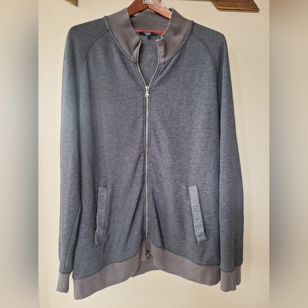 Benson NYC 2-way full Zip Sweater Long Sleeve Knit pockets Blue/Gray Mens XL